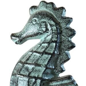 Sea horses door stops bookends nautical ocean beach Verdigris finish cast iron
